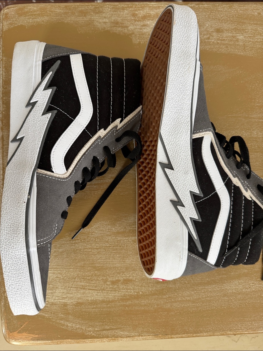 Men’s 12 Vans Black and Gray Sk8-Hi Sneakers with White Sidestripe